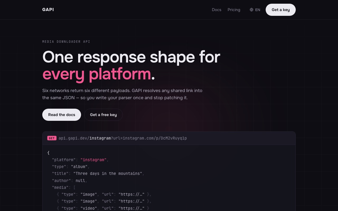 GAPI — сайт API для скачивания медиа из соцсетей